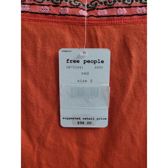 Free People High Tides Embroidered Mesh Bell Sleeve Top Coral Boho Sheer Size S - Picture 6 of 13